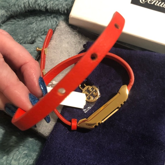 RARE NEW WITH TAGS TORY BURCH x FITBIT COLLAB ORANGE RED WRAP BRACELET WITH GOLD - Picture 3 of 16